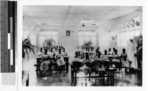 Group of girls learning how to sew, Belgian Congo, Africa, October 1942