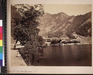 View across lake to buildings, Nynee Tal, India, ca. 1880-1890