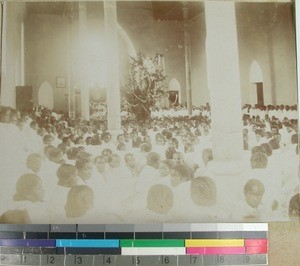 Congregation gathered for a Christmas service in Ambatovinaky Church, Antananarivo, Madagascar, ca.1895