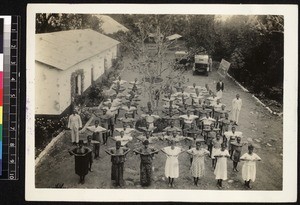 Students exercising, Ghana, 1926