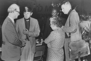 DMS president, bishop Thorkild Græsholt in conversation with the Swedish missionary Per Larsson