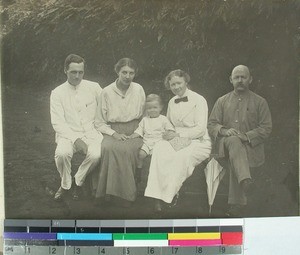 Ole Strand with his family and August Oestbye with his wife Olga Theodora, Madagascar, ca.1917