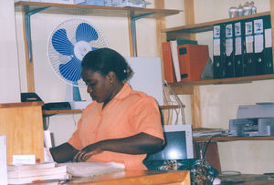 ELCT, Karagwe Diocese, Tanzania. Nyakahanga Hospital, November 2001. Jazintha is finishing the