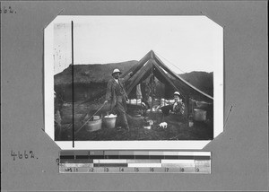 Missionary Giersch and his wife at their tent, Nyasa, Tanzania, ca. 1906-1929