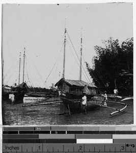 Houseboat and canoe, Negros Occidental, Philippines, ca. 1900-1920