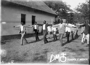 Gymnastics lesson, Ricatla, Mozambique, ca. 1924