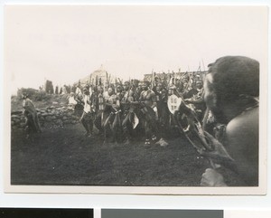 Group of male dancers at a festival, South Africa