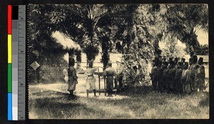 Uniformed school children exercising outdoors, Congo, ca.1920-1940