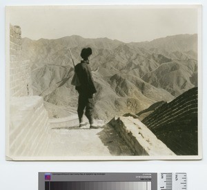 Man standing on the Shan Hai Kuan, Mountain Sea Barrier, Shanhaiguan, ca.1888-1929