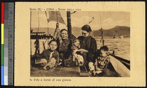 Family sailing on a junk, China, ca.1920-1940