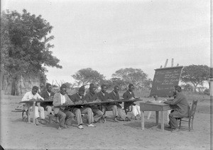 Writing lesson at the school for evangelists, Ricatla, Mozambique, 1908