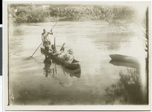 Crossing the river Dabus Wenz in a canoe, Ethiopia, 1931