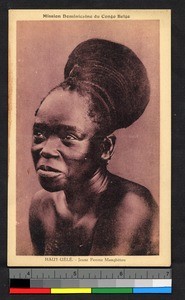 Young woman with shaped coiffure, Congo, ca.1920-1940