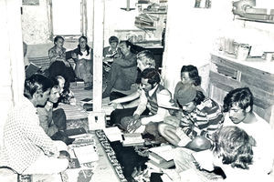 Church service of a Nepali congregation, Kathmandu. Youth groups studying the Bible