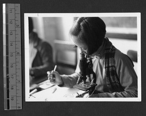 Botany student at Ginling College, Nanjing, Jiangsu, China, ca.1936