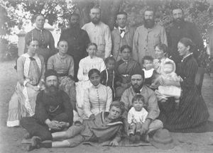 Missionary conference January 1891. Top row. Andrea Juliane Loeventhal, John Lazarus, Morten An