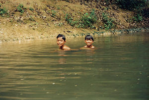 Badende drenge i Mekong, 2001