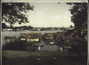 "Scene in Kampong Bahru, Pfahlbauten."