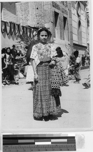 Portrait of a girl wearing fiesta costume, Guatemala City, Guatemala, ca. 1946