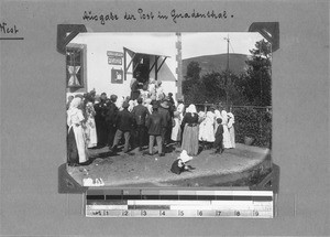 People waiting in front of the post office, Genadendal, South Africa