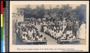 Young children seated outdoors for a lesson, India, ca.1920-1940