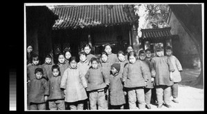 Children attending farewell party for Mrs. Wolferz at Yenching School of Religion, Yenching University, Beijing, China, ca.1930
