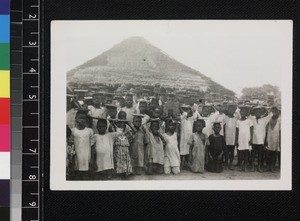 Mission school children in village, West Africa, ca.1930