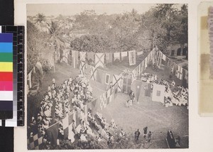 View of audience and students at prize giving, India, ca. 1910