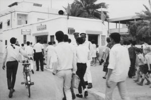 Opening of a new bookstore in the old garage in Bahrain. Some of the many guests on their way t