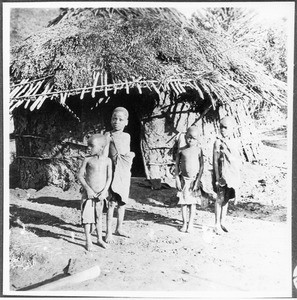 Children wearing clothes made from skin, Wudee, Tanzania, ca.1927-1938