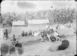 African children next to a field of banana plants, Tanzania, ca.1893-1920