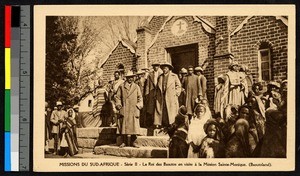 King of the Basutos standing before a church, South Africa, ca.1920-1940