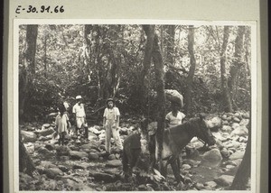 Crossing a stony riverbed near Dikume