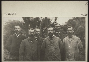 Gold Coast missionaries: from left to right Groh, Dr Fisch, Josenhans. Front Rottmann, Bellon, Zürcher