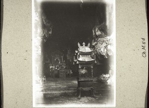 A very old iron stand for incense in the stalactite grotto near the buddhist monastery situated near Lyungtschou