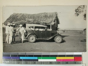 Kristine Fagereng greeted in front of official guest house, Ankililoake, Madagascar, 1936