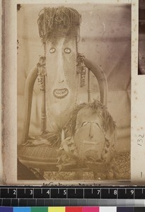 Still life of masks, Papua New Guinea, ca. 1890