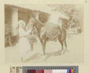 Mrs Ricketts on a horse, Puruliya, West Bengal, ca.1900