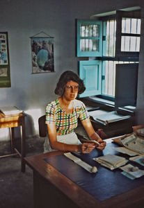 DBLM, Bangladesh, 1980. Ruth Egedal at her office in Nilphamari, where she and Jens Kristian Eg