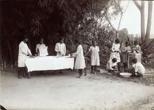 Lesson of domestic science in a boarding girls'school, in Madagascar