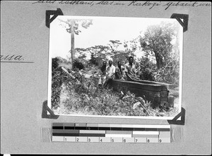 African joiners sitting on cut scantlings, Nyasa, Tanzania, 1936