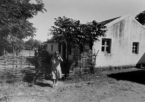 East Jeypore, Orissa, India, 04/06/1980.The Bundoghuda village. Dr. Lis Madsen outside her hous