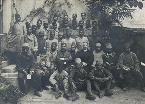 Native soldiers (from Madagascar,Tahiti, New Caledonia) with Rev. Matossi, in Menton, France