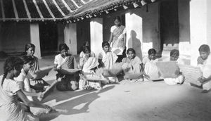 Arcot, South India. From the Girl's Boarding School, Melpattambakkam. Outdoor teaching session