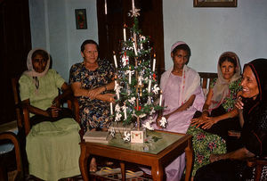 Missionary Karen Olsen having Christmas get together in the Womens Club in Crater, Aden