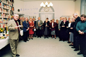 Jørgen Nørgaard Pedersen's farewell reception, September 2002 . Harald Nielsen is giving a spee