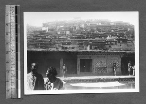 Houses built along hillside, Tibet, China, ca.1941