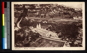 Aerial view of cathedral and mission at Doula, Cameroon, ca.1920-1940