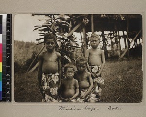 Group portrait of mission boys, Boku, Papua New Guinea, ca. 1908-1910