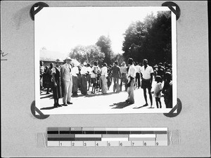 Africans performing a welcome dance, Nyasa, Tanzania, 1938